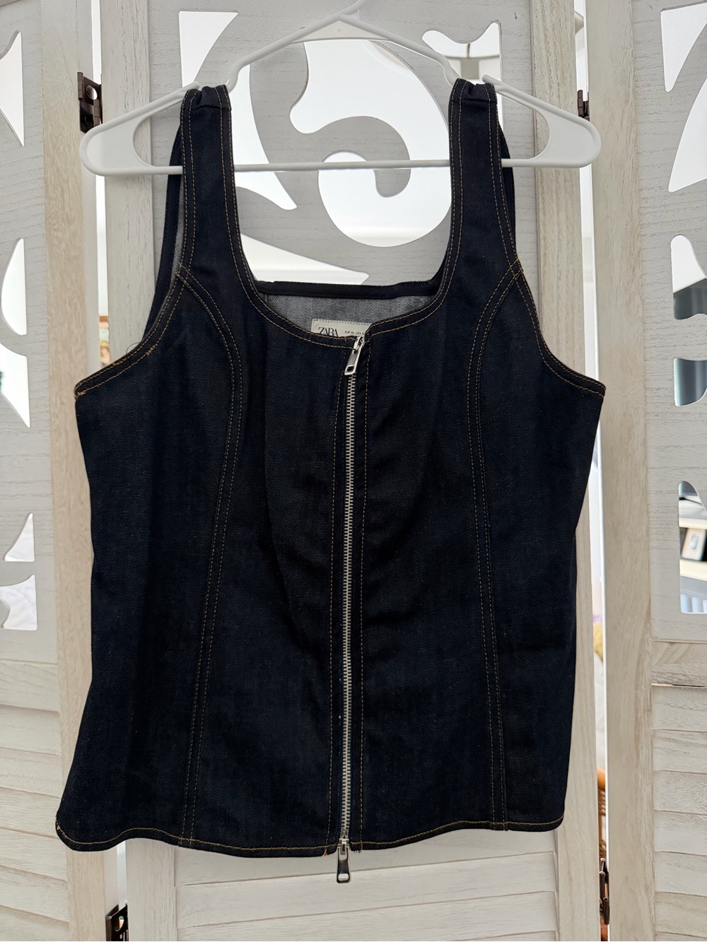 Zara Black Denim Zip-Front Tank Top